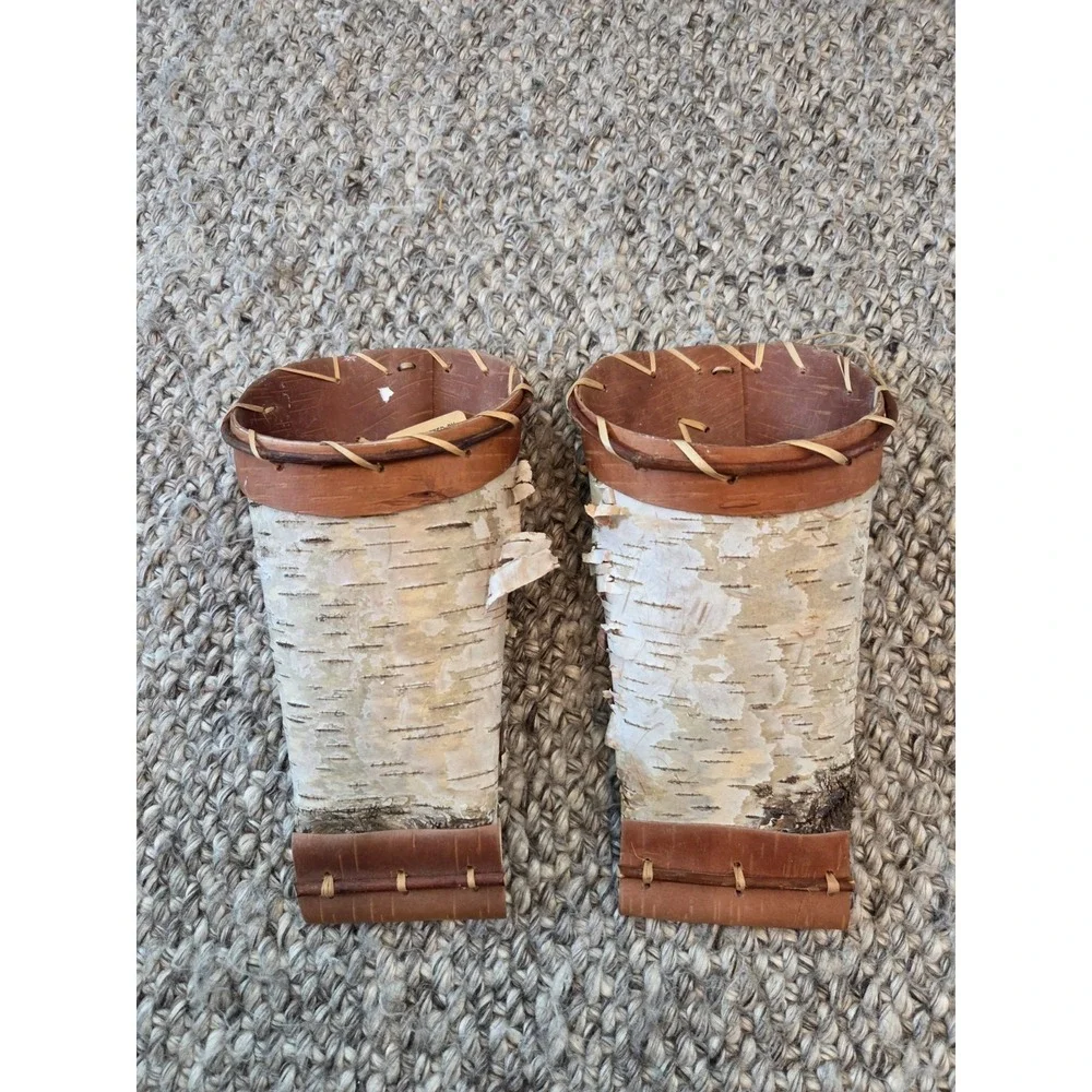 Vintage Pair of Ojibwe Birch Bark Wall Hanging Basket Handmade Cabin Art 9.5''